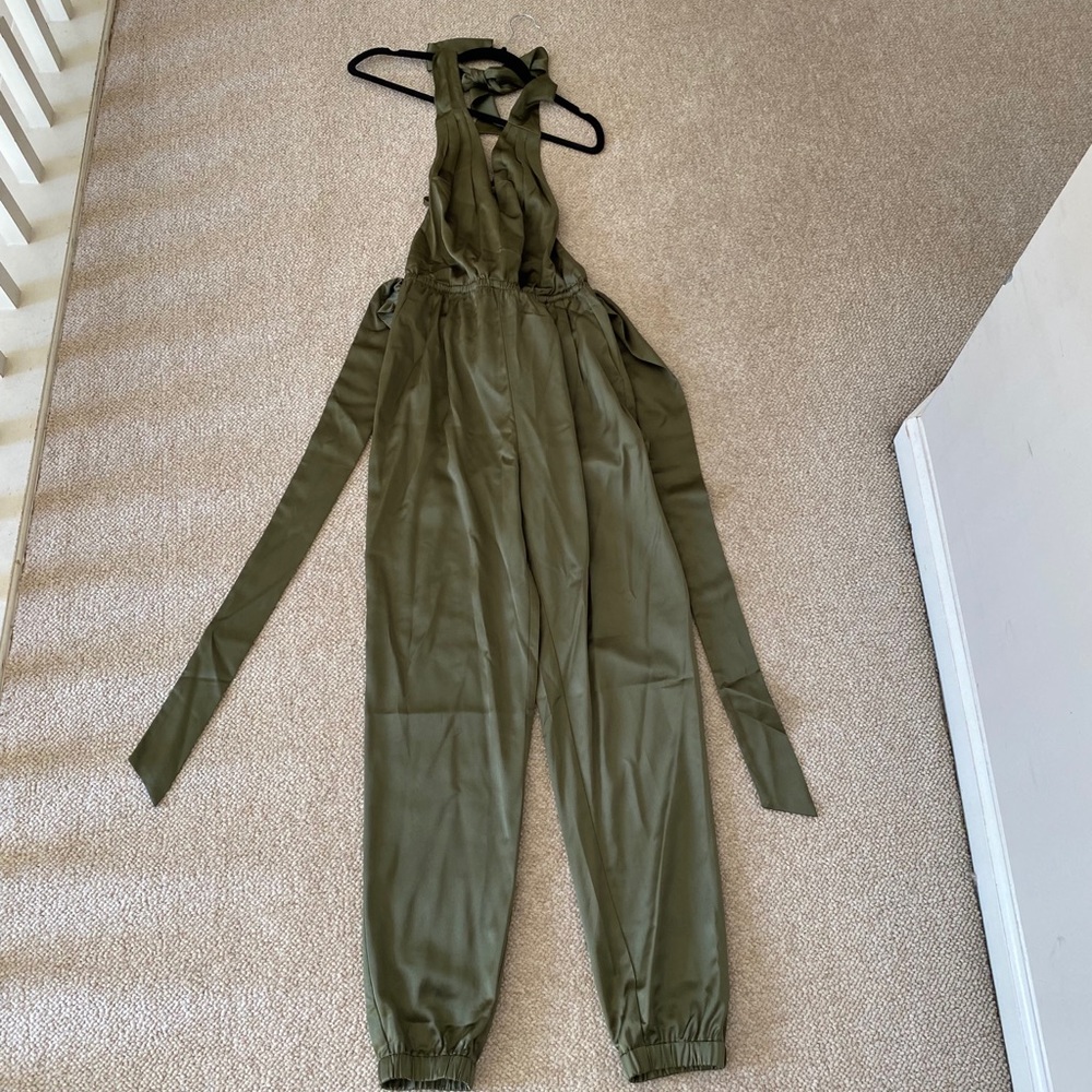 Olive green halter tie romper